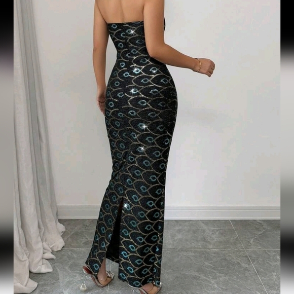 Elenzga Party Glitter Long Dress Strapless For Women - Picture 4 of 4